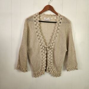 Vintage Beige Crochet Cardigan Sweater Cottagecore Bohemian Boho y2k Women Large